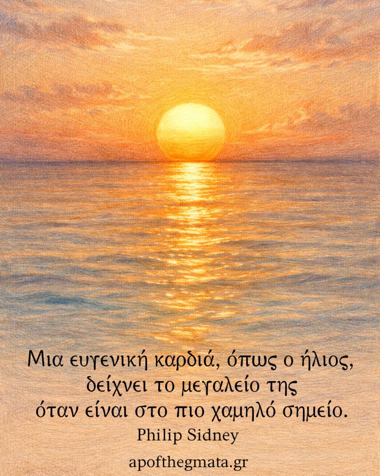 Μια ευγενική καρδιά, όπως ο ήλιος, δείχνει το μεγαλείο της όταν είναι στο πιο χαμηλό σημείο.