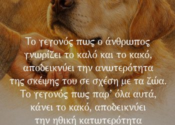 "Το γεγονός πως ο άνθρωπος γνωρίζει το καλό και το κακό, αποδεικνύει την ανωτερότητα της σκέψης του σε σχέση με τα ζώα. Το γεγονός πως παρ’ όλα αυτά, κάνει το κακό, αποδεικνύει την ηθική κατωτερότητα σε σχέση με τα ζώα." - Mark Twain