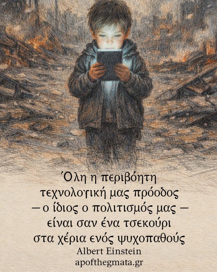 "Όλη η περιβόητη τεχνολογική μας πρόοδος - ο ίδιος ο πολιτισμός μας - είναι σαν ένα τσεκούρι στα χέρια ενός ψυχοπαθούς." - Albert Einstein