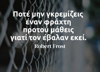 Ποτέ μην γκρεμίζεις έναν φράχτη προτού μάθεις γιατί τον έβαλαν εκεί - Robert Frost