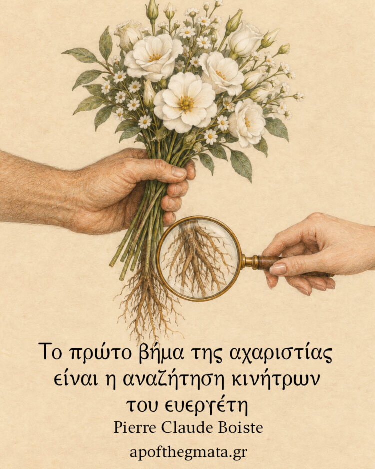 Το πρώτο βήμα της αχαριστίας είναι η αναζήτηση κινήτρων του ευεργέτη - Pierre Claude Boiste