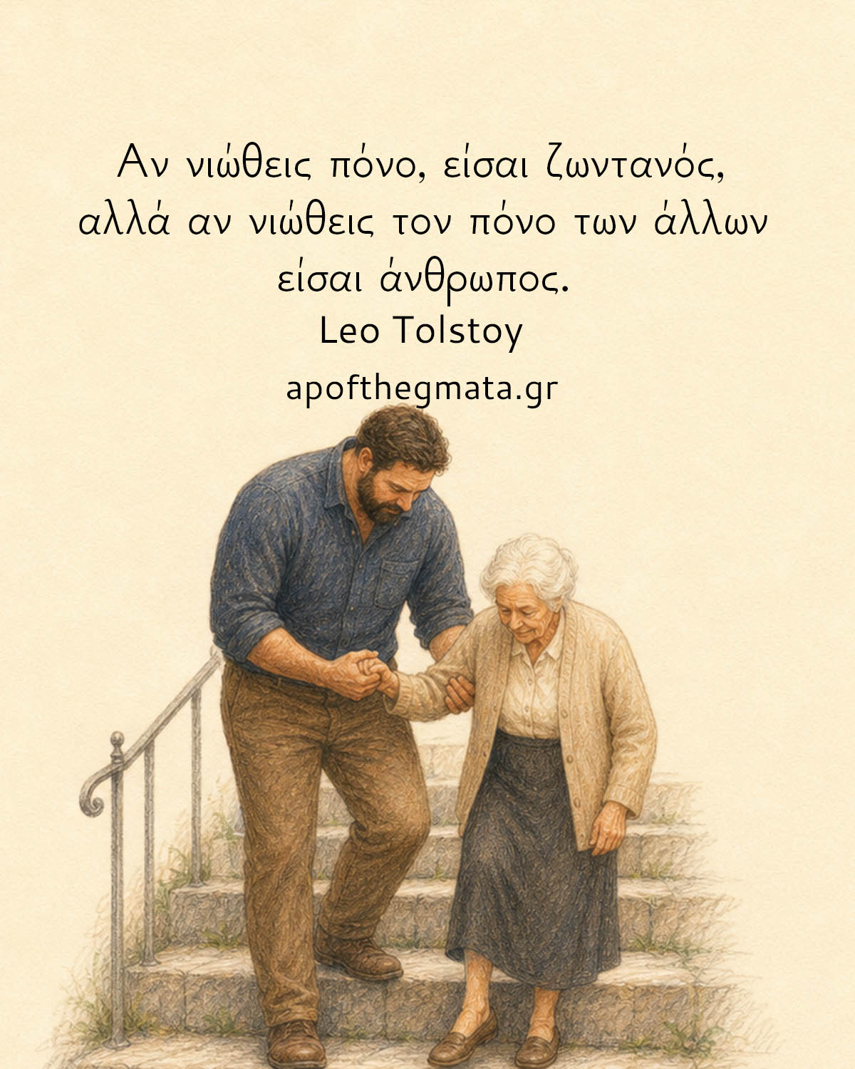 Αν νιώθεις πόνο, είσαι ζωντανός, αλλά αν νιώθεις τον πόνο των άλλων είσαι άνθρωπος. - Leo Tolstoy