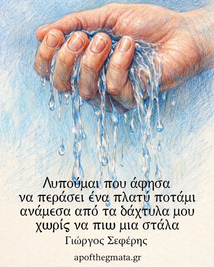 Λυπούμαι που άφησα να περάσει ένα πλατύ ποτάμι ανάμεσα από τα δάχτυλα μου χωρίς να πιω μια στάλα - Γιώργος Σεφέρης