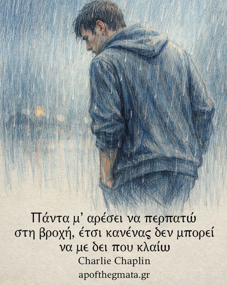 Πάντα μ’ αρέσει να περπατώ στη βροχή, έτσι κανένας δεν μπορεί να με δει που κλαίω - Charlie Chaplin