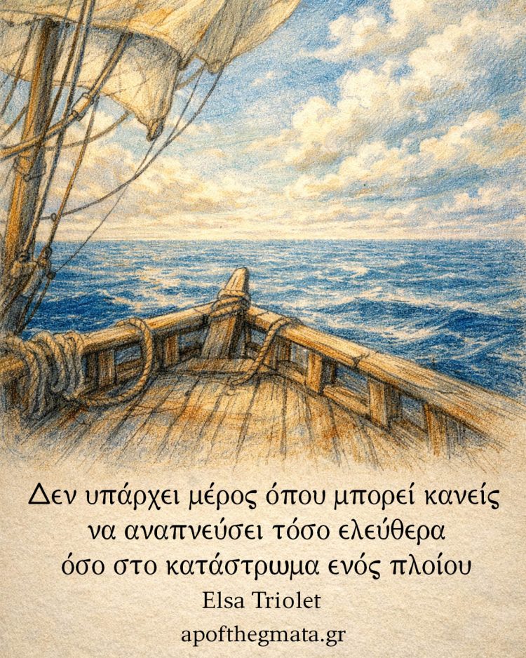 Δεν υπάρχει μέρος όπου μπορεί κανείς να αναπνεύσει τόσο ελεύθερα όσο στο κατάστρωμα ενός πλοίου - Elsa Triolet