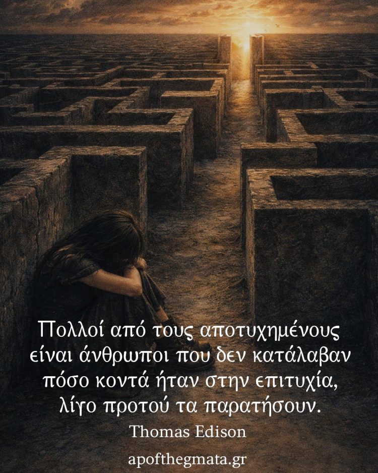 Πολλοί από τους αποτυχημένους είναι άνθρωποι που δεν κατάλαβαν πόσο κοντά ήταν στην επιτυχία, λίγο προτού τα παρατήσουν. - Thomas Edison