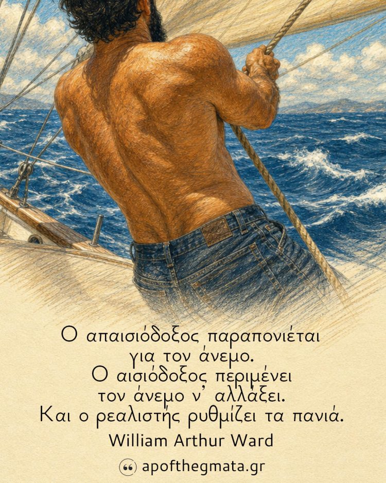 Ο απαισιόδοξος παραπονιέται για τον άνεμο. Ο αισιόδοξος περιμένει τον άνεμο ν’ αλλάξει. Και ο ρεαλιστής ρυθμίζει τα πανιά. - William Arthur Ward