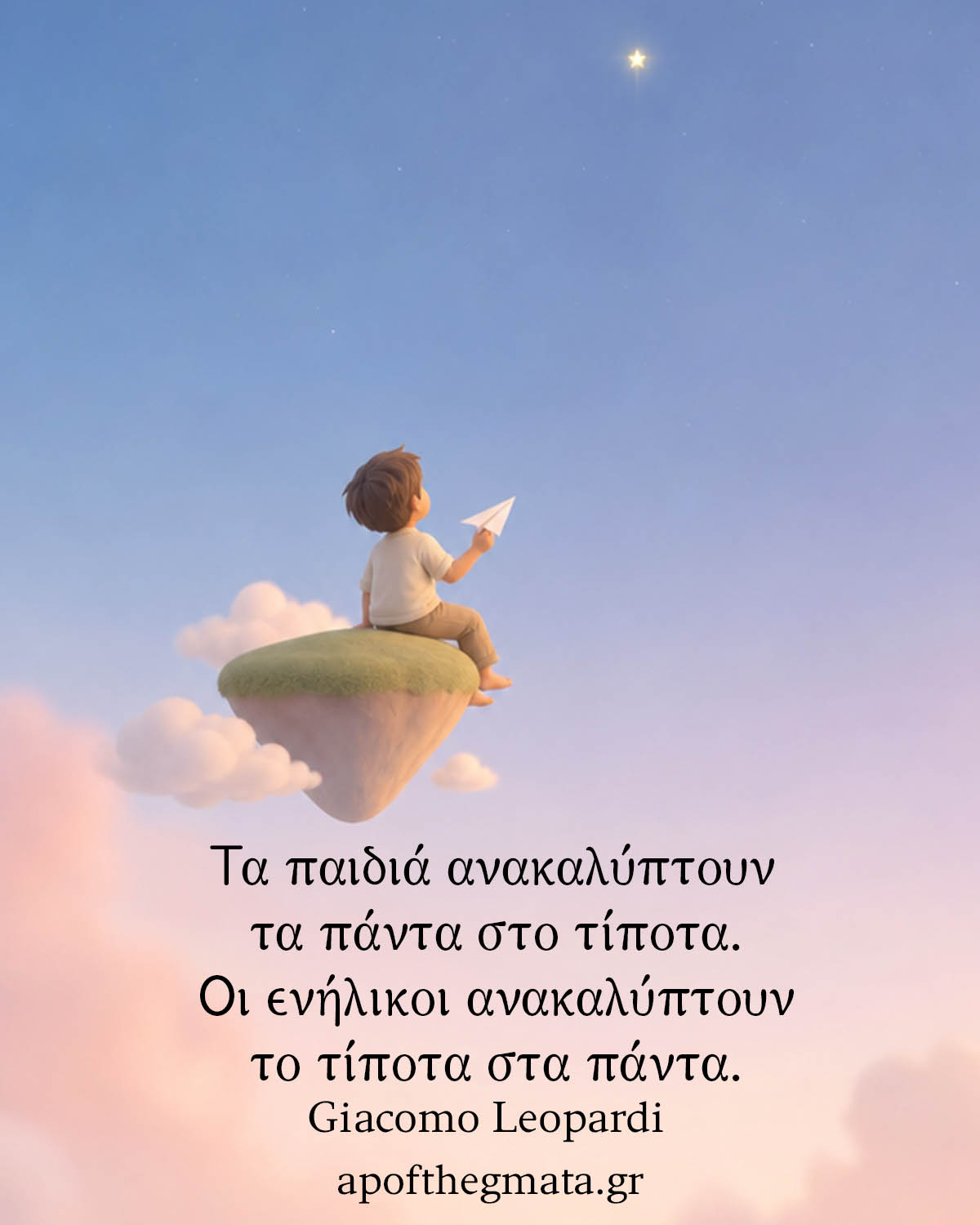 Τα παιδιά ανακαλύπτουν τα πάντα στο τίποτα. Οι ενήλικοι ανακαλύπτουν το τίποτα στα πάντα. - Giacomo Leopardi