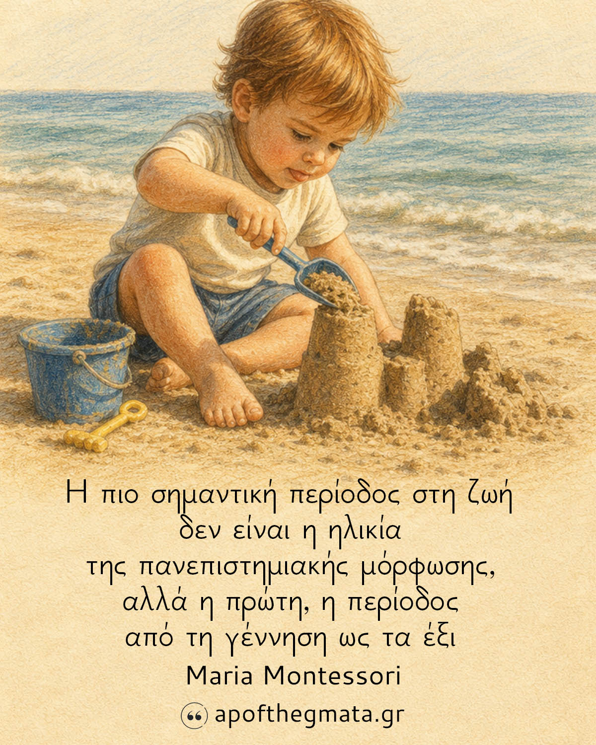 Η πιο σημαντική περίοδος στη ζωή δεν είναι η ηλικία της πανεπιστημιακής μόρφωσης, αλλά η πρώτη, η περίοδος από τη γέννηση ως τα έξι - Maria Montessori