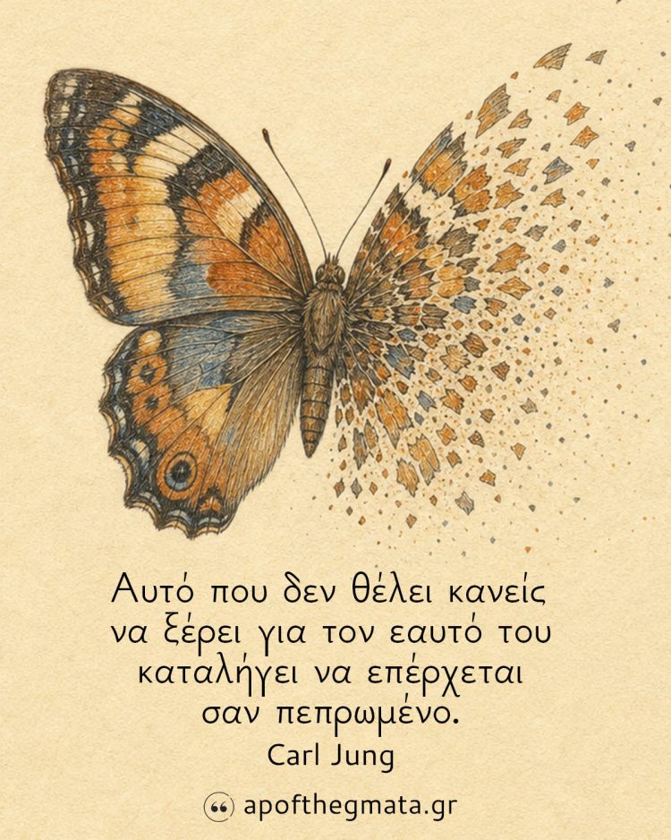 Αυτό που δεν θέλει κανείς να ξέρει για τον εαυτό του καταλήγει να επέρχεται σαν πεπρωμένο Καρλ Γιουνγκ Σοφά Λόγια