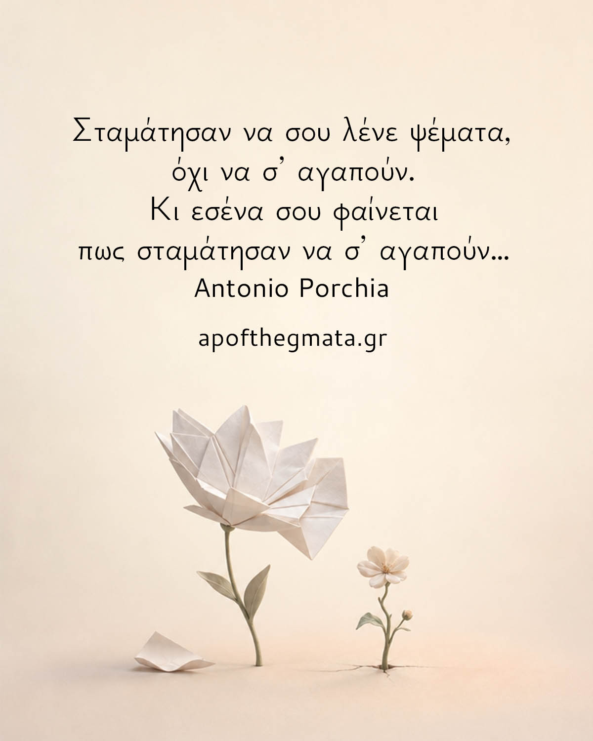 Σταμάτησαν να σου λένε ψέματα, όχι να σ’ αγαπούν. Κι εσένα σου φαίνεται πως σταμάτησαν να σ’ αγαπούν… - Antonio Porchia