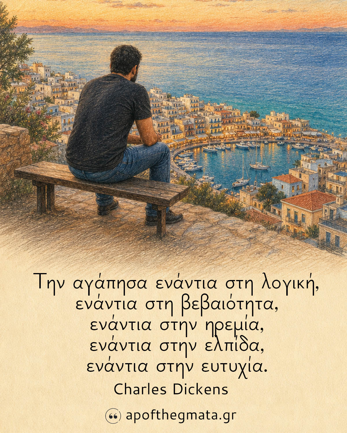 Την αγάπησα ενάντια στη λογική, ενάντια στη βεβαιότητα, ενάντια στην ηρεμία, ενάντια στην ελπίδα, ενάντια στην ευτυχία