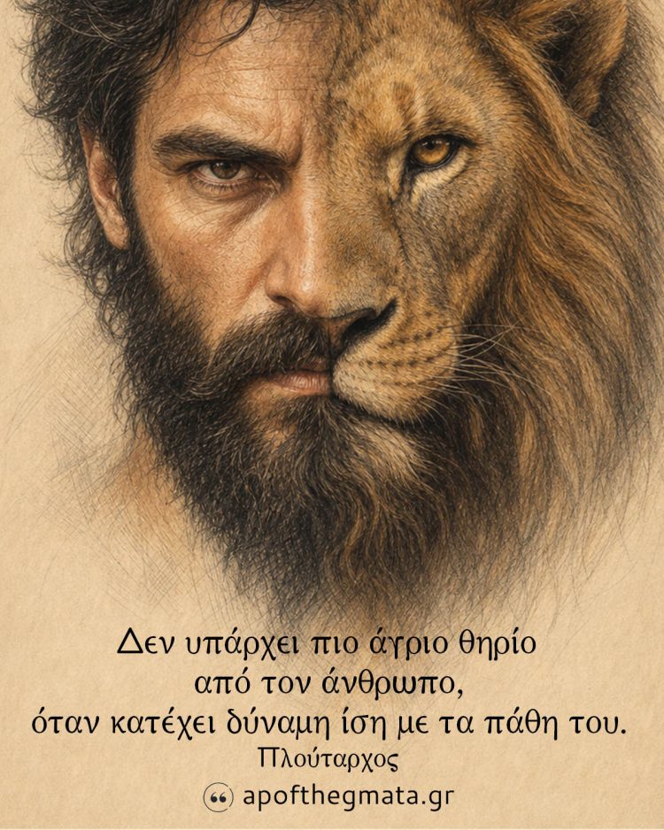 Δεν υπάρχει πιο άγριο θηρίο από τον άνθρωπο, όταν κατέχει δύναμη ίση με τα πάθη του - Πλούταρχος