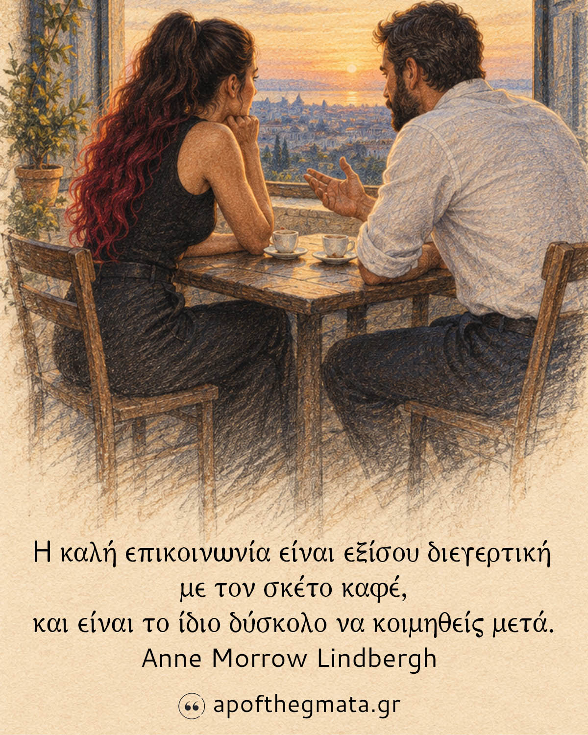 Η καλή επικοινωνία είναι εξίσου διεγερτική με τον σκέτο καφέ, και είναι το ίδιο δύσκολο να κοιμηθείς μετά - Anne Morrow Lindbergh
