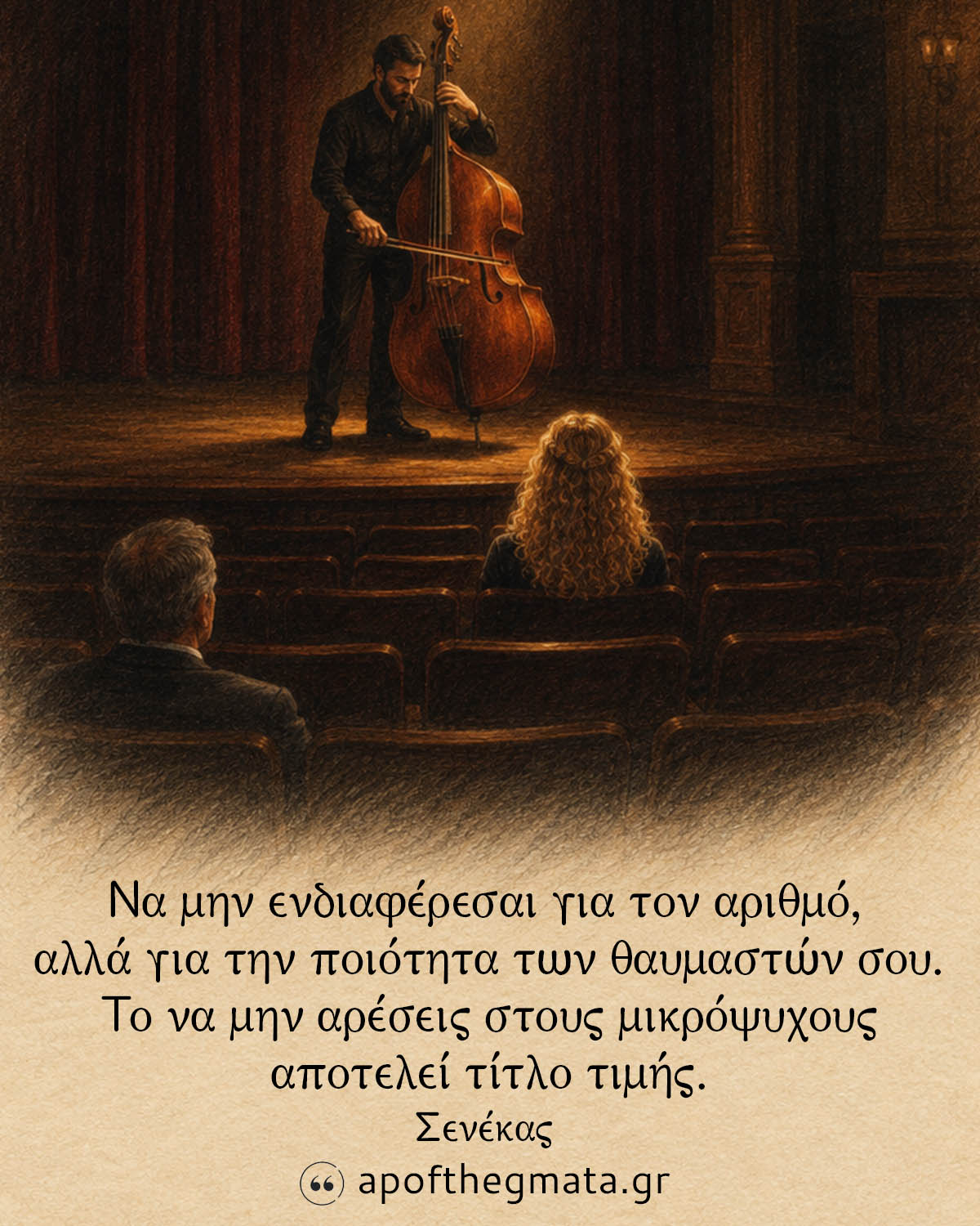 Να μην ενδιαφέρεσαι για τον αριθμό, αλλά για την ποιότητα των θαυμαστών σου. Το να μην αρέσεις στους μικρόψυχους, αποτελεί τίτλο τιμής. - Σενέκας